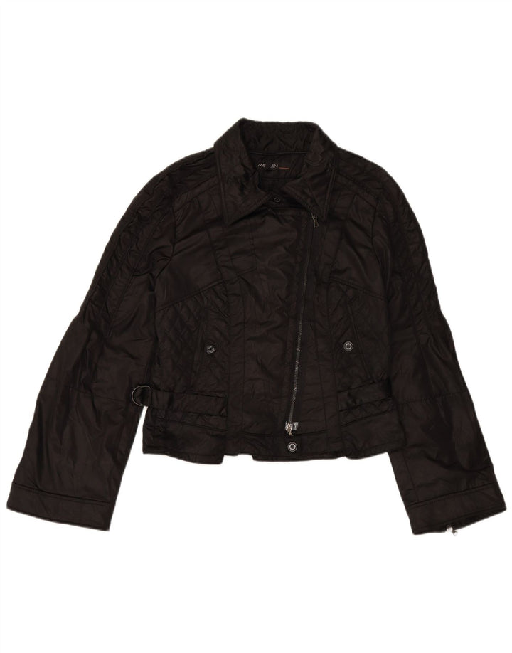 MARC CAIN Damska pikowana kurtka motocyklowa UK 12, średnia czarna