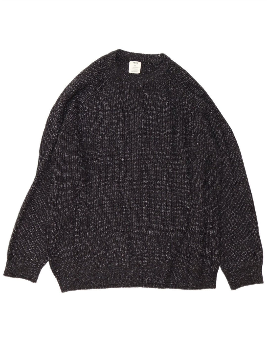 Marks & Spencer Męski sweter z okrągłym dekoltem 2XL Czarny, nakrapiany poliamid