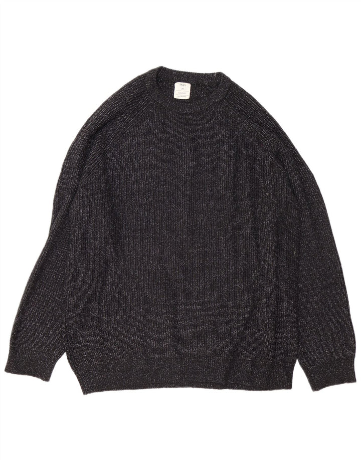 Marks & Spencer Męski sweter z okrągłym dekoltem 2XL Czarny, nakrapiany poliamid