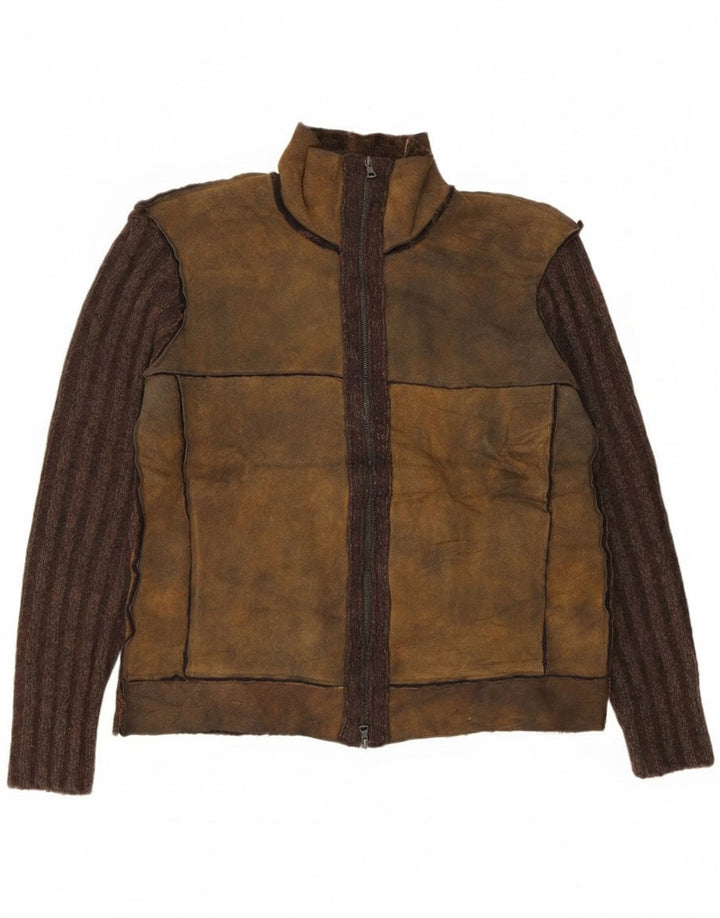 Męski sweter rozpinany w stylu vintage IT 50, bawełna w kolorze średniego brązu