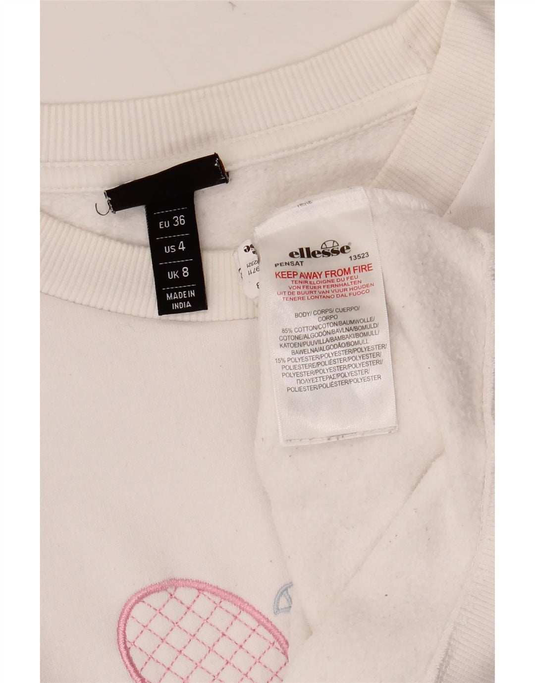 Damski sweter oversize z grafiką ELLESSE UK 8, mały, biały, bawełniany