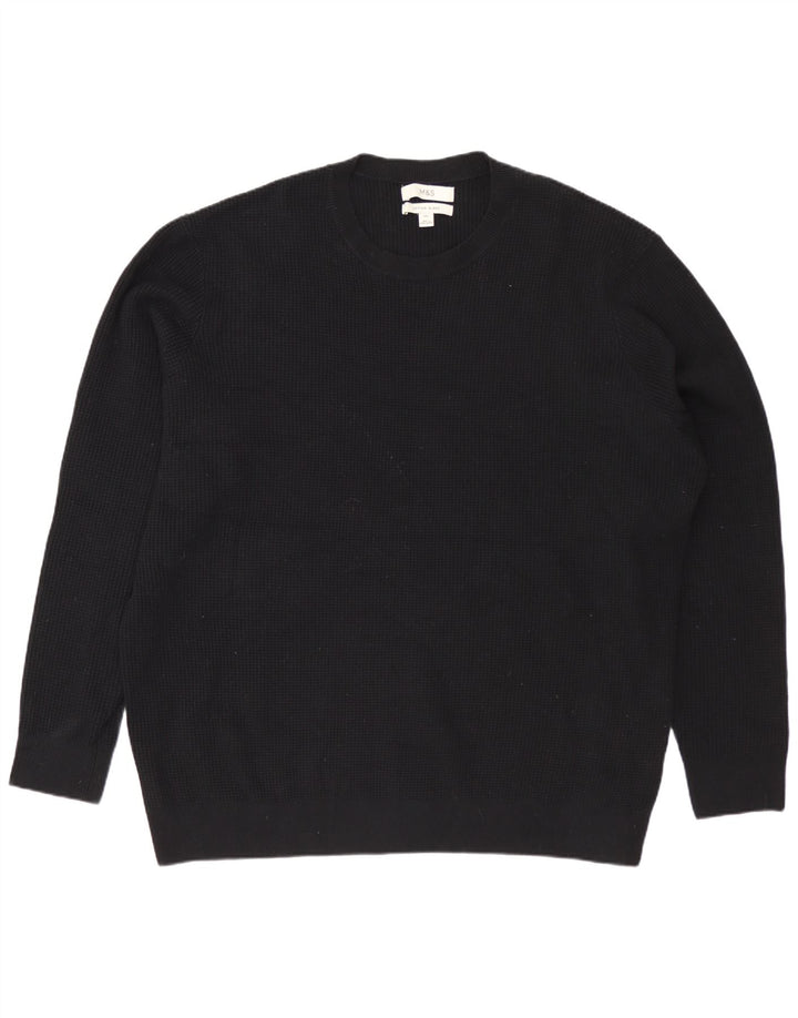 Marks & Spencer Męski sweter z okrągłym dekoltem, 3XL, czarny, bawełniany