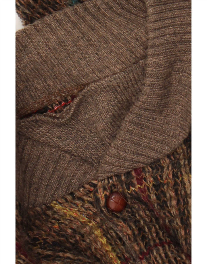Vintage męski sweter rozpinany, duży, brązowy, akrylowy w kratę