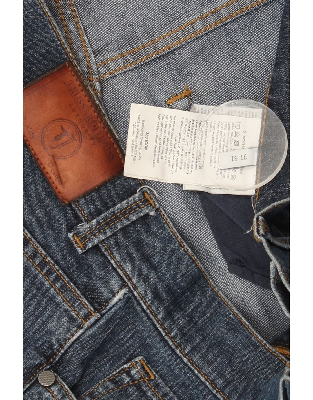 TRUSSARDI Mens Straight Jeans W37 L27 Blue Cotton