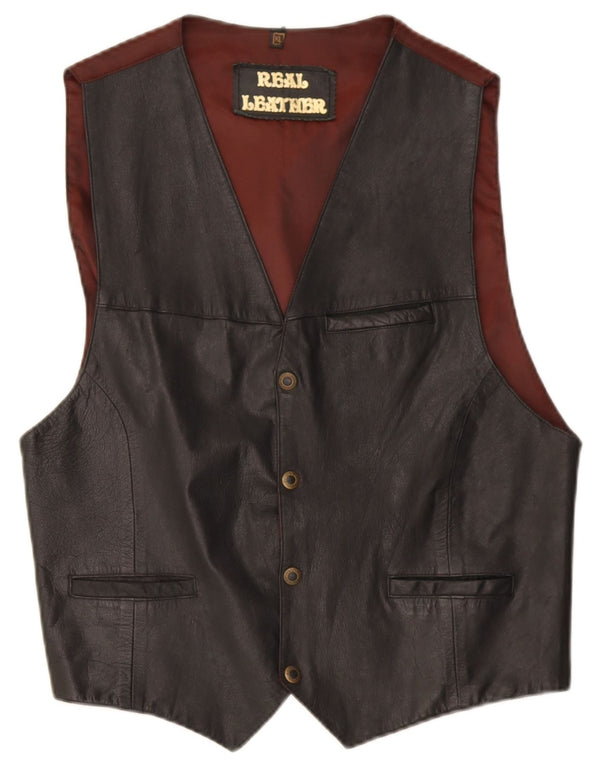 Vintage męska skórzana kamizelka XL czarna skóra