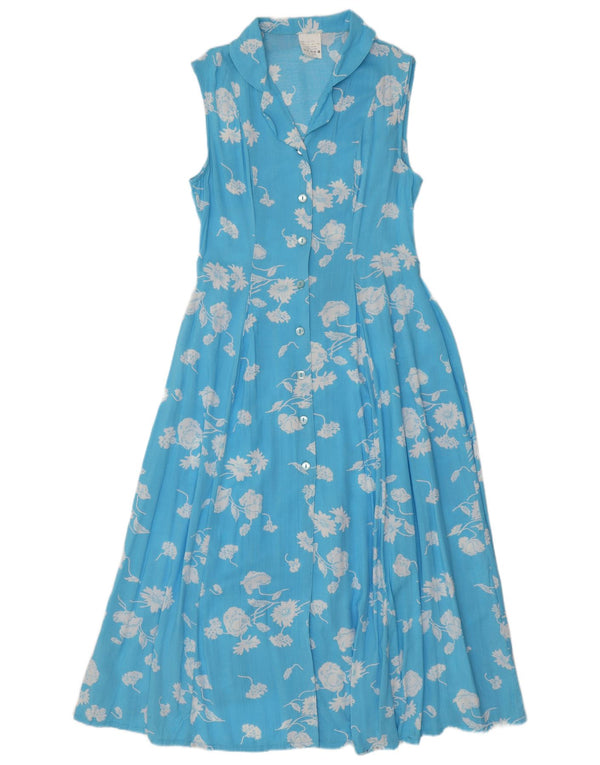 VINTAGE damska sukienka maxi bez rękawów UK 14 duża niebieska wiskoza w kwiaty