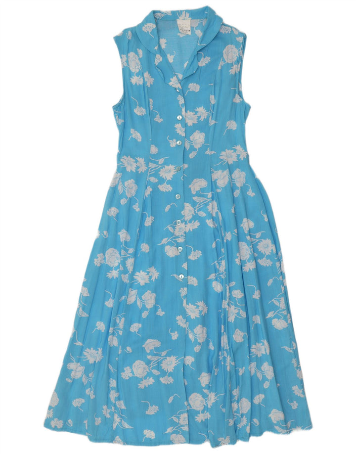 VINTAGE damska sukienka maxi bez rękawów UK 14 duża niebieska wiskoza w kwiaty