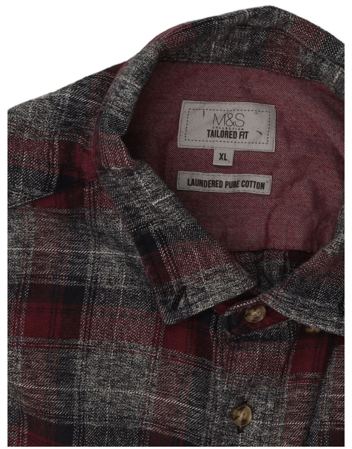 Marks & Spencer Męska koszula flanelowa XL o dopasowanym kroju, szara, bawełniana w kratkę