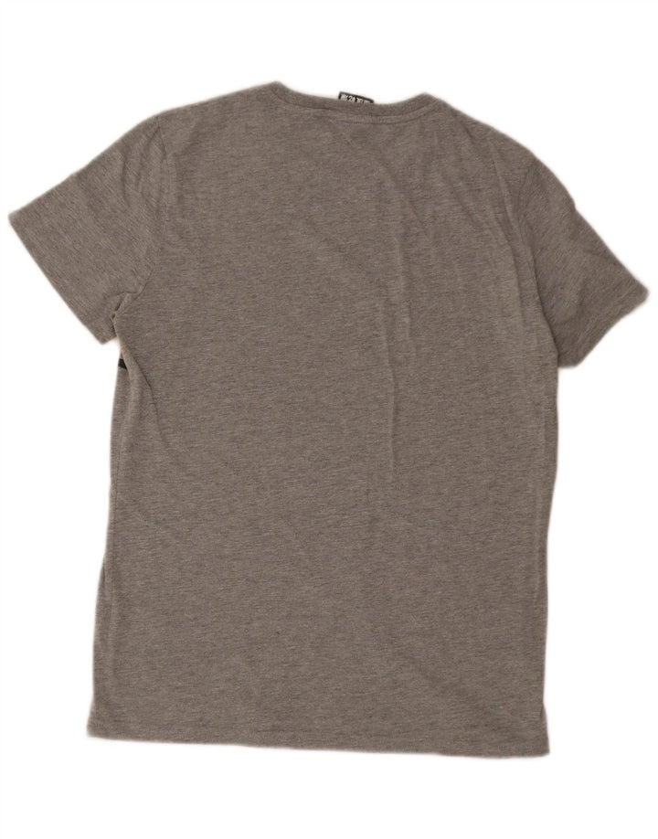 Męski T-shirt z grafiką Superdry, bawełniany, średnioszary, z blokami kolorów