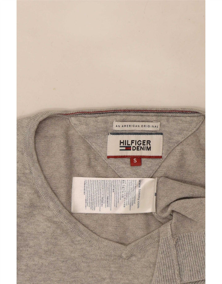 Męski sweter Tommy Hilfiger z dekoltem w kształcie litery V, mały, szary, bawełniany