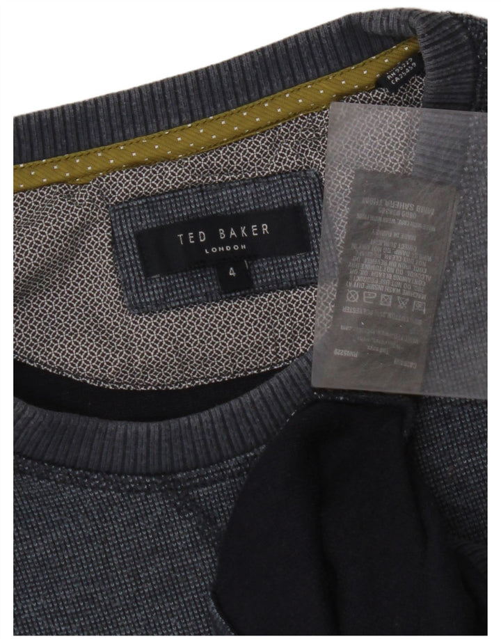 TED BAKER Męski sweter z okrągłym dekoltem, rozmiar 4, duży, granatowy, bawełniany