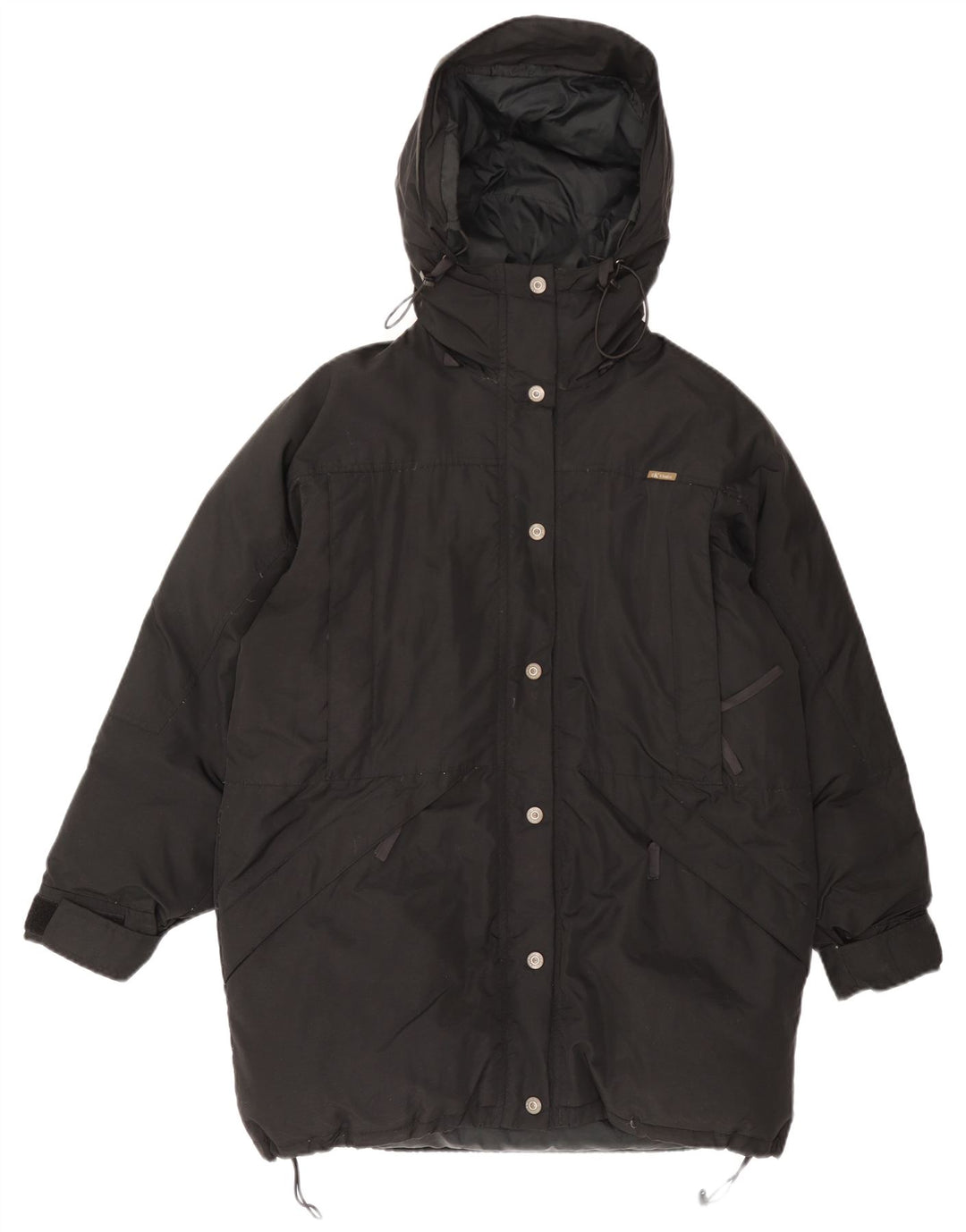 Damski płaszcz z kapturem, oversize, wyściełany Calvin Klein UK 10, mały, czarny nylon