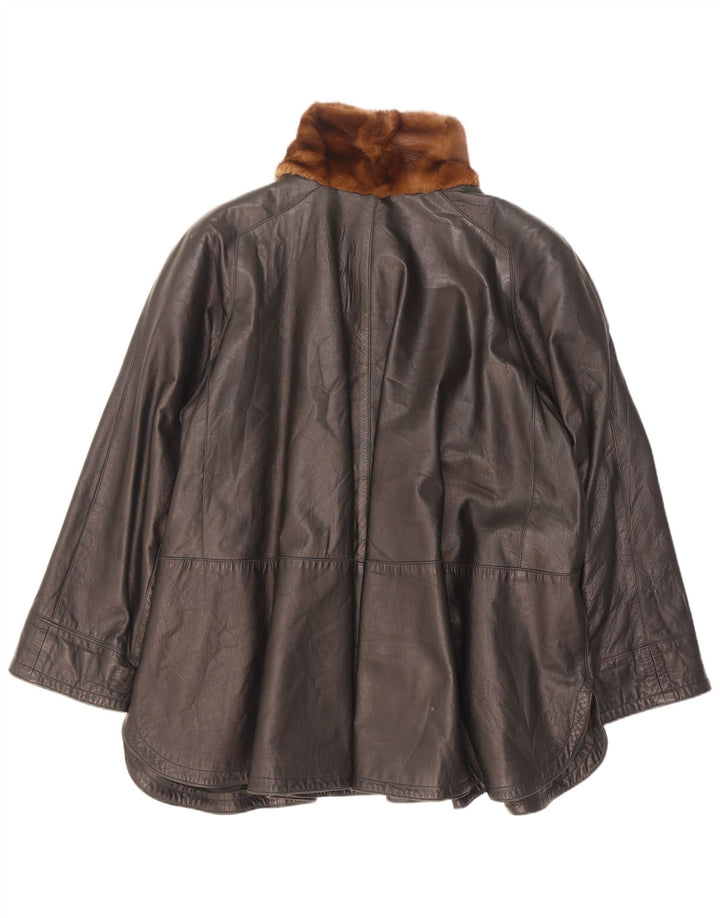 Vintage damski płaszcz skórzany oversize IT 42 średni czarny