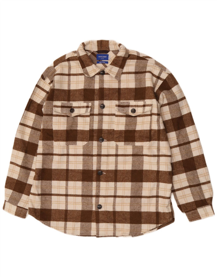 Męska koszula flanelowa Jack & Jones XL w brązową kratkę, poliester