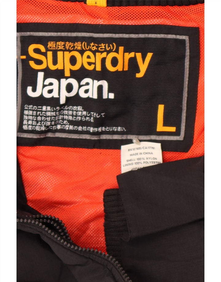 Damska kurtka przeciwdeszczowa Superdry UK 16, duża, czarna nylonowa