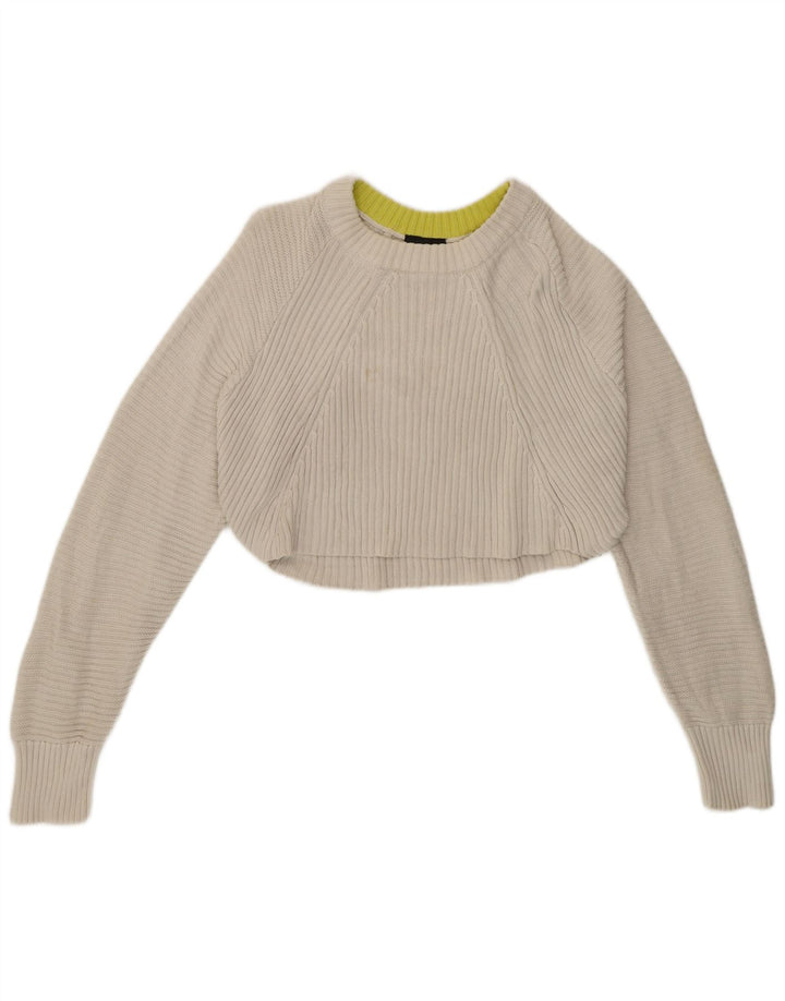 Topshop damski sweter typu Crop Oversize z okrągłym dekoltem UK 12, średni biały