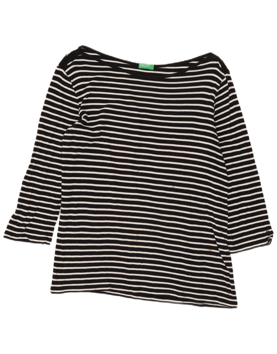 Damski top Benetton z rękawem 3/4, UK 12, średni, czarny, w paski, morski
