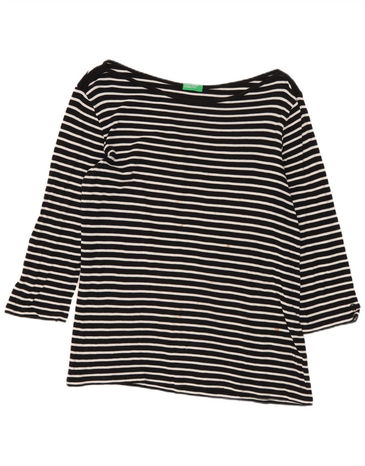 Damski top Benetton z rękawem 3/4, UK 12, średni, czarny, w paski, morski