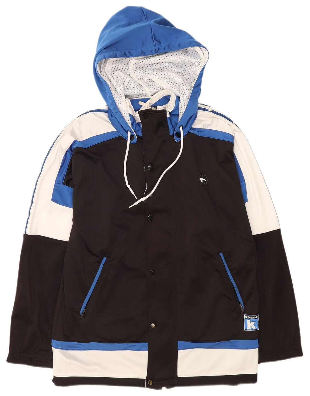 Męska kurtka dresowa z kapturem Kronos, średnia czarna, poliester w blokach kolorystycznych