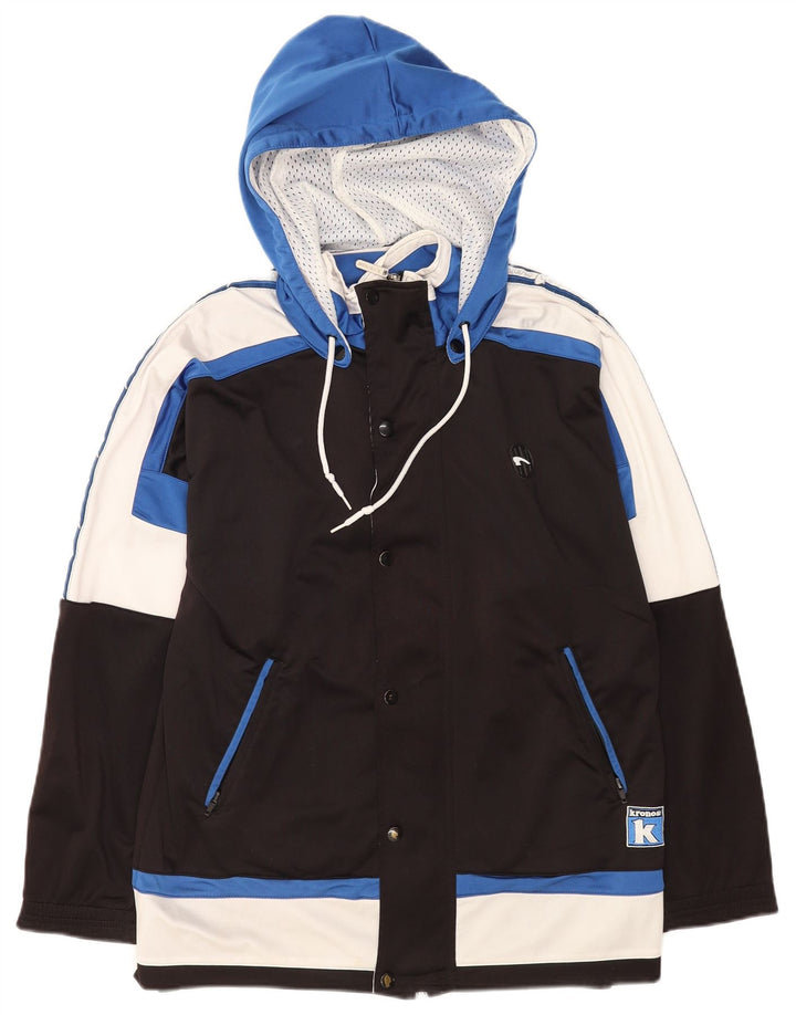 Męska kurtka dresowa z kapturem Kronos, średnia czarna, poliester w blokach kolorystycznych