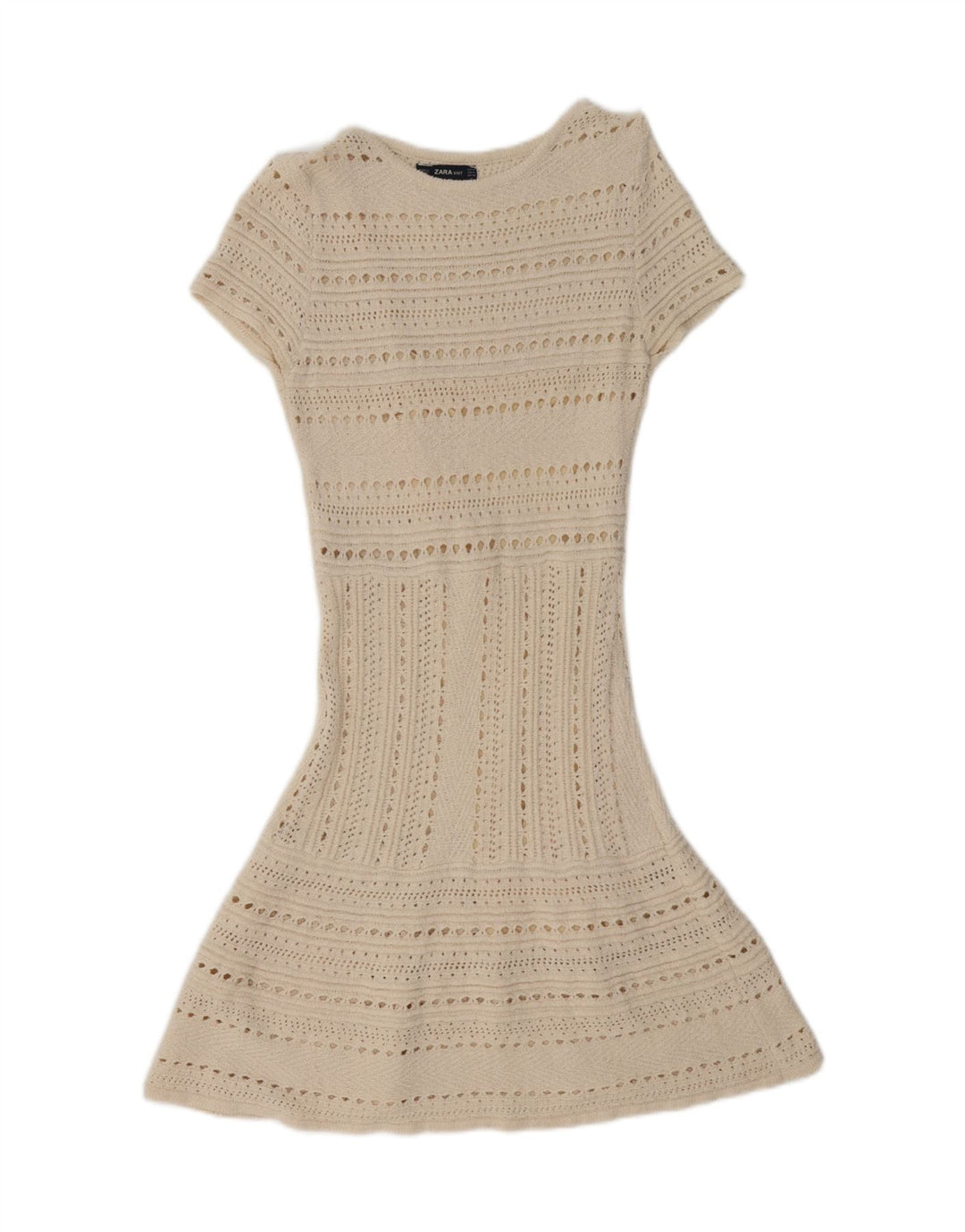 Damska sukienka z krótkim rękawem Zara, prześwitująca, UK 12, średnia w kolorze złamanej bieli