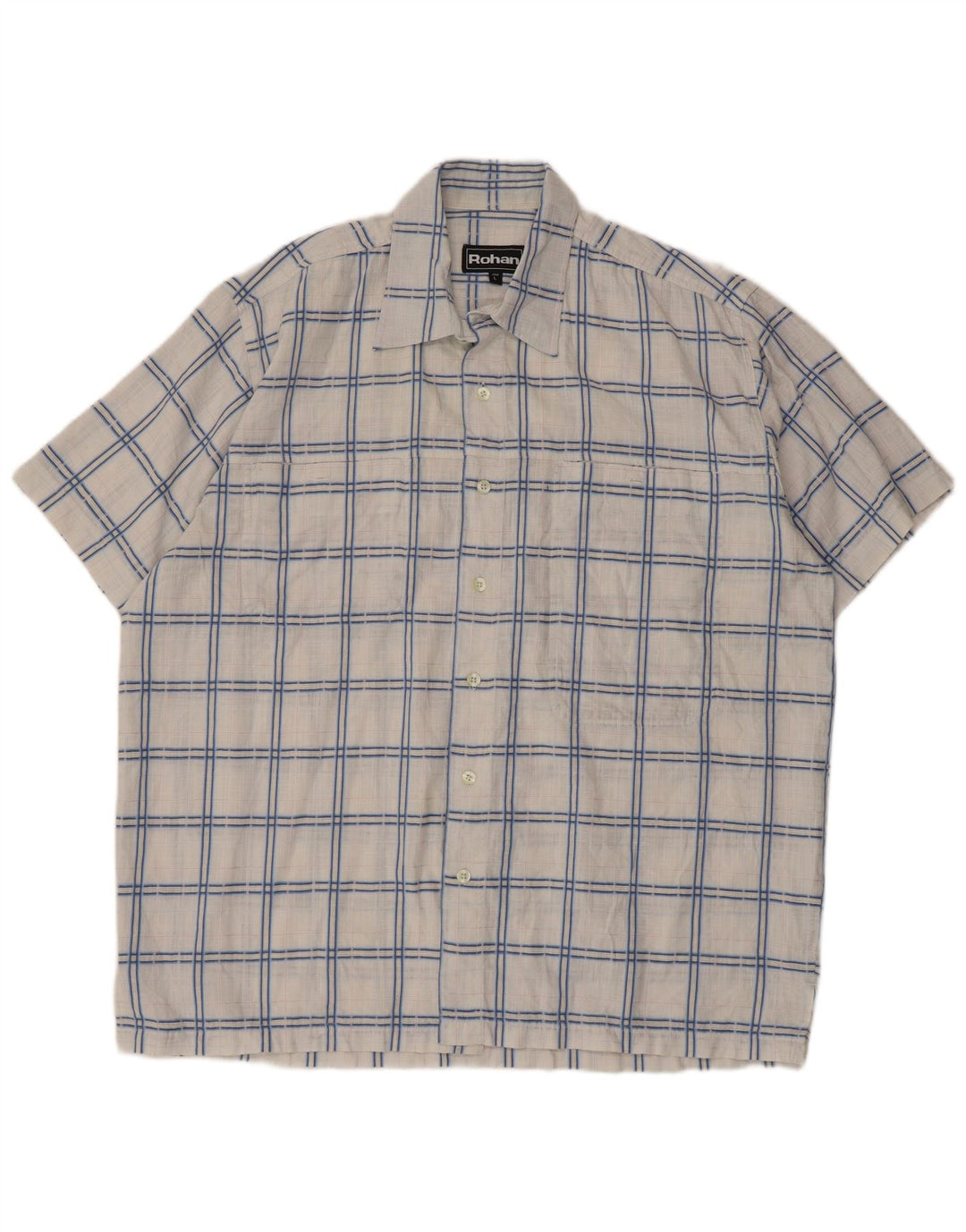 Męska koszula z krótkim rękawem Rohan, duża, biała, poliestrowa kratka