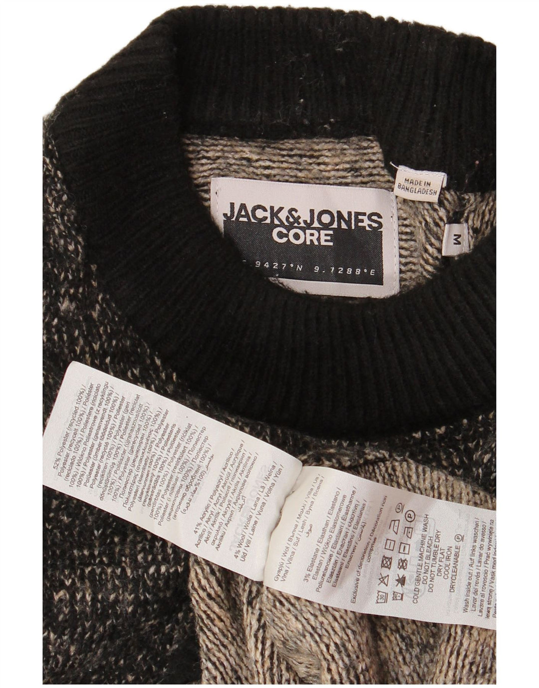 JACK & JONES Męski sweter z okrągłym dekoltem, średni czarny poliester w cętki