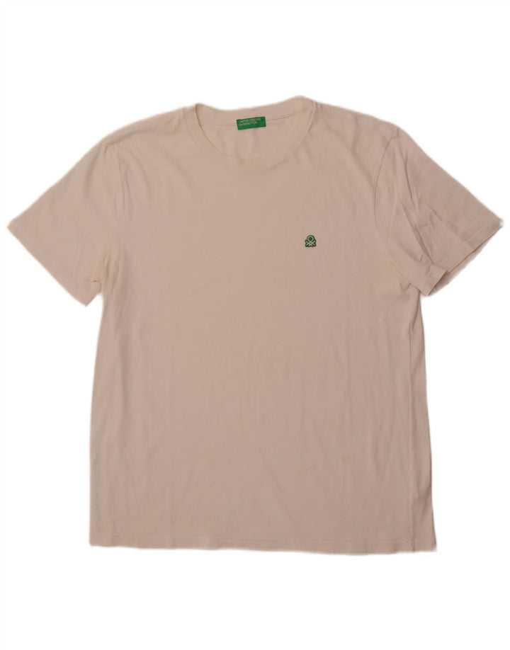 BENETTON Męski T-shirt Top Duży Biały Bawełniany