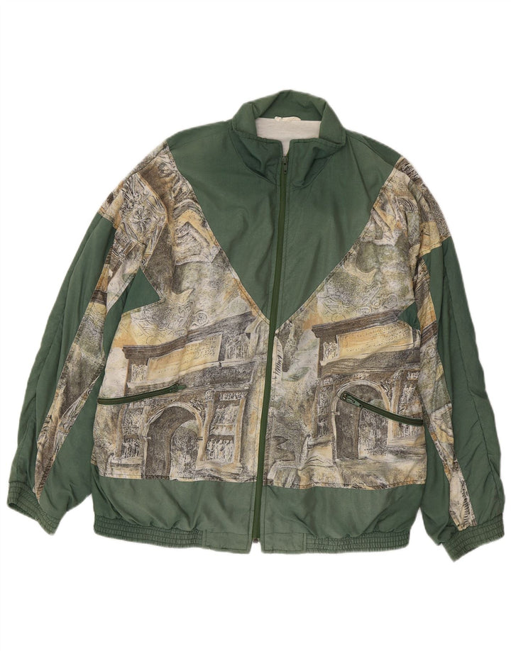 Męska kurtka dresowa o luźnym kroju w stylu VINTAGE, mała, khaki, poliamid