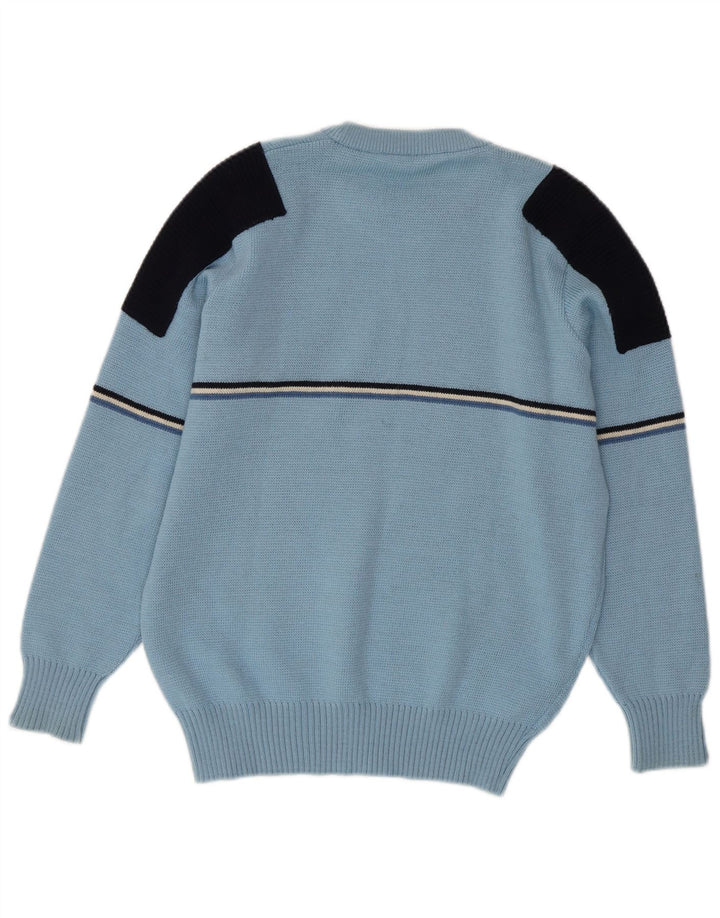 Vintage męski sweter z okrągłym dekoltem IT 48 Small Blue Colorblock