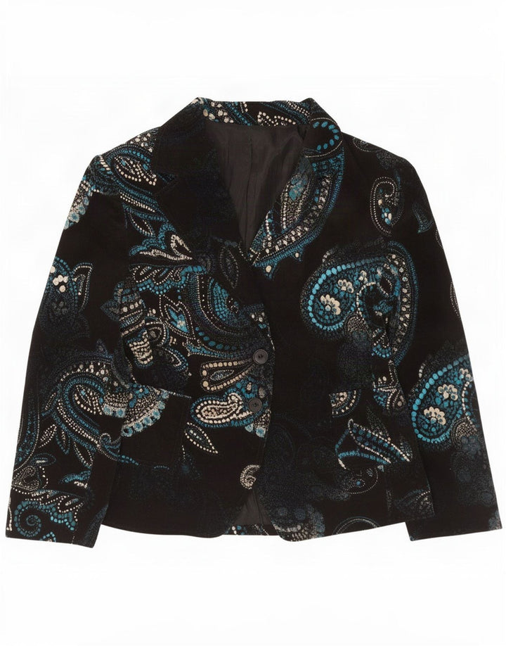 Vintage damska marynarka zapinana na 2 guziki IT 48 XL, granatowa, bawełniana paisley