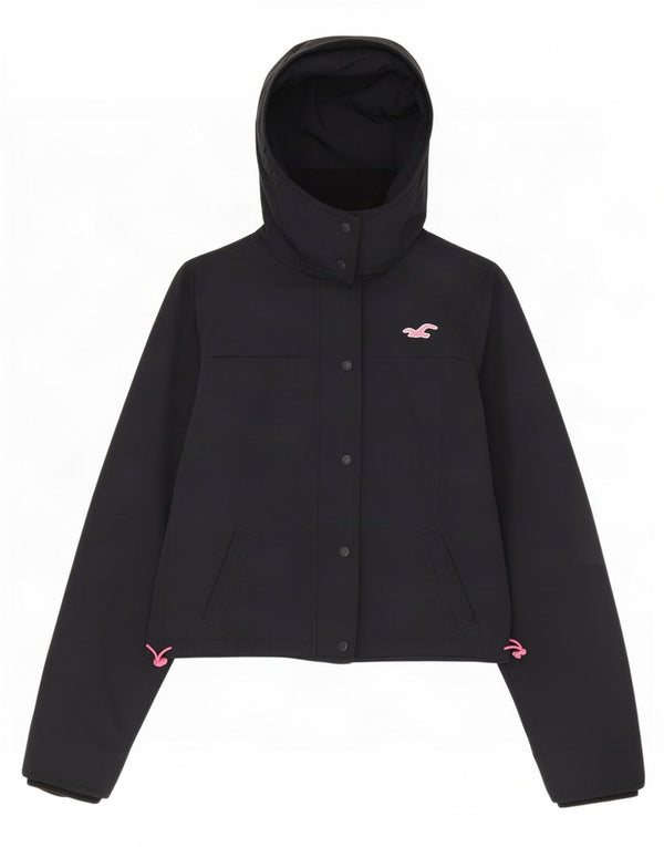 Damska kurtka przeciwdeszczowa z kapturem Hollister UK 14, średni granatowy nylon