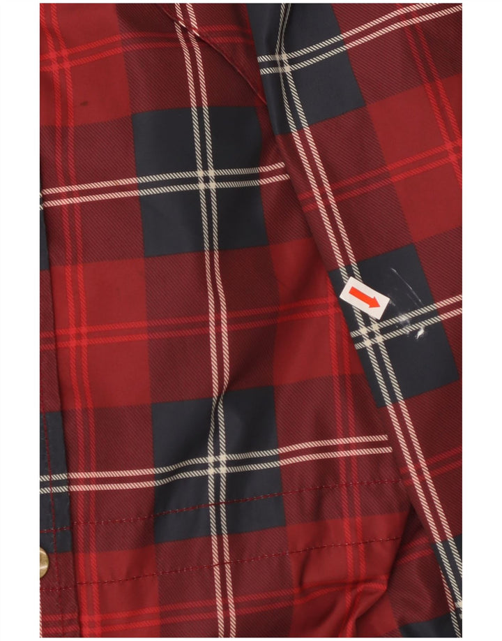 JACK WILLS Damska, obszerna kurtka przeciwdeszczowa z kapturem UK 6 XS, poliester w czerwoną kratę