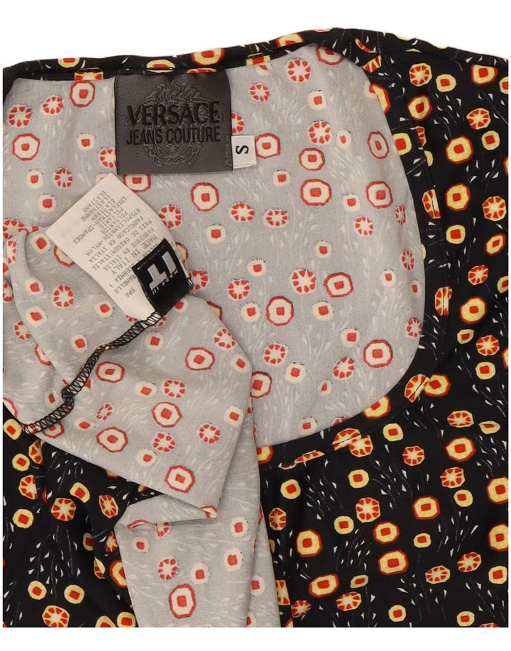 T-shirt damski Versace Top UK 8, mały, czarny, w kwiaty, poliamid