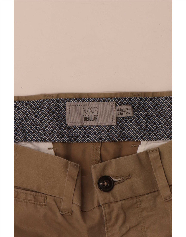 Męskie spodnie typu chino Regular Marks & Spencer W34 L29 Beżowa bawełna