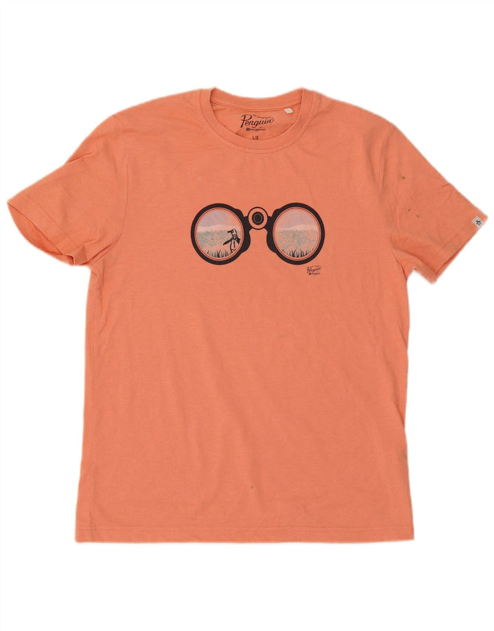 Męski T-shirt z grafiką Pingwin, duży, pomarańczowy, bawełniany