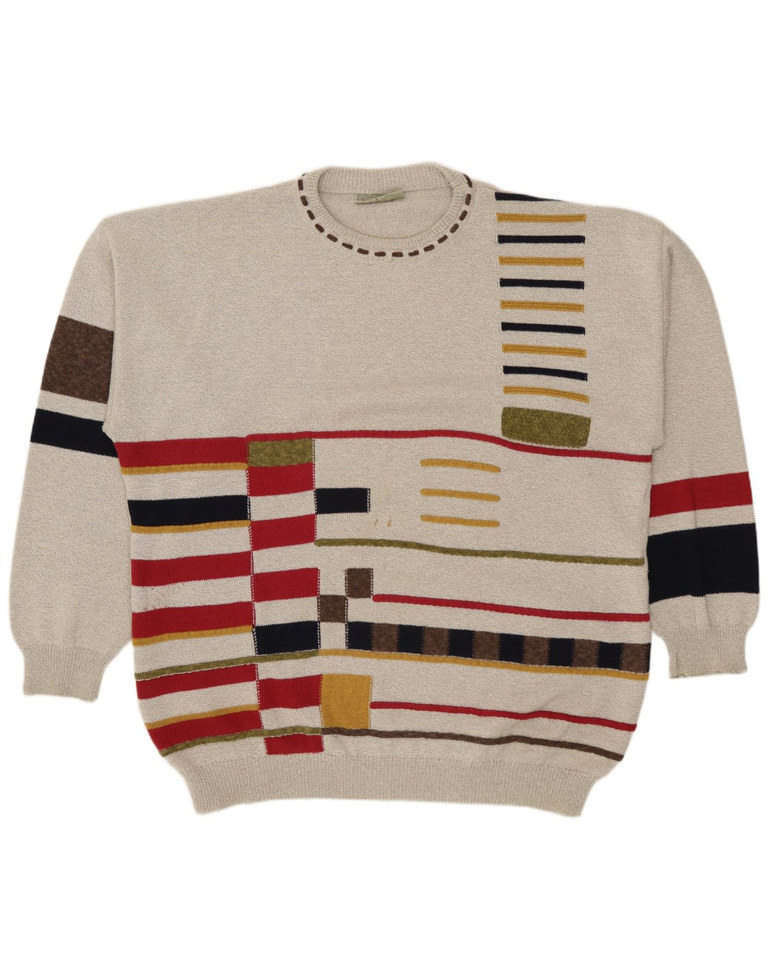 Conte Massimo Męski sweter z okrągłym dekoltem 2XL Szara, geometryczna bawełna