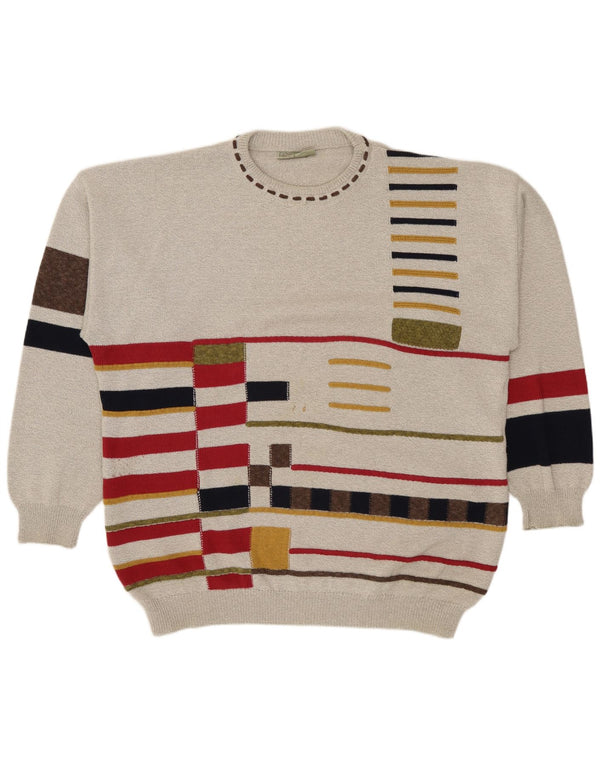Conte Massimo Męski sweter z okrągłym dekoltem 2XL Szara, geometryczna bawełna