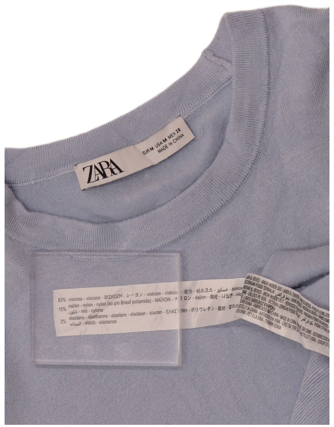 Damski sweter Zara z dekoltem w łódkę UK 12 Średni niebieski wiskoza
