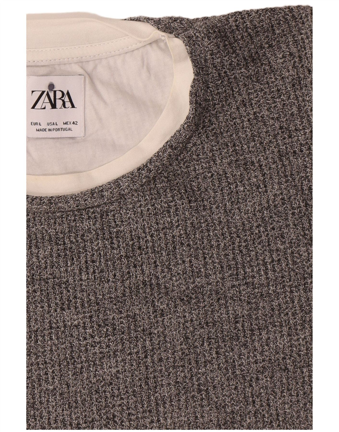 Męski sweter Zara z okrągłym dekoltem, duży, szary, bawełniany