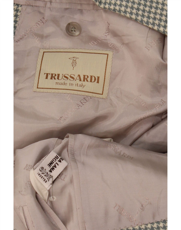 Męska marynarka zapinana na 2 guziki Trussardi UK 40, duża, szara wełna w pepitkę