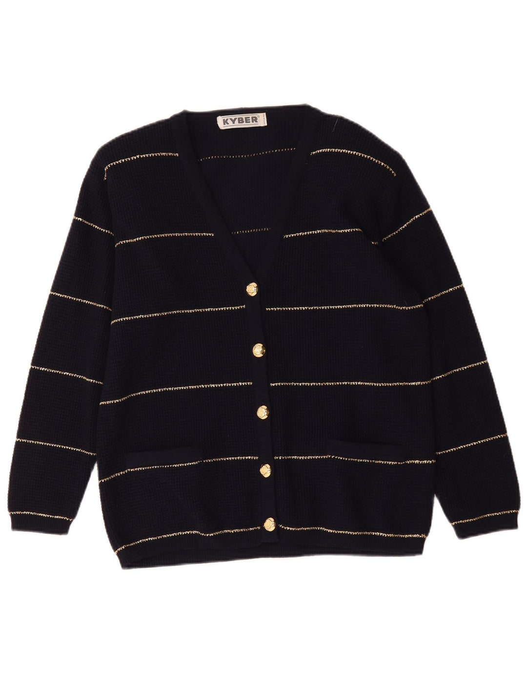 Sweter damski Kyber Cardigan UK 16, duży, wełniany w granatowe paski