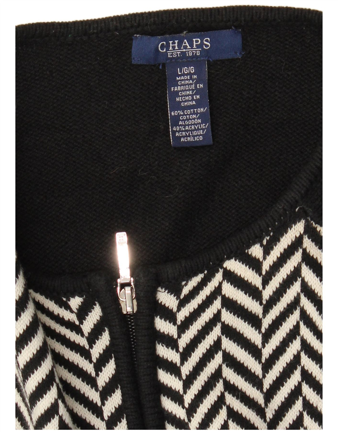 Sweter damski CHAPS typu kardigan UK 14, duży, czarny, bawełniany w jodełkę