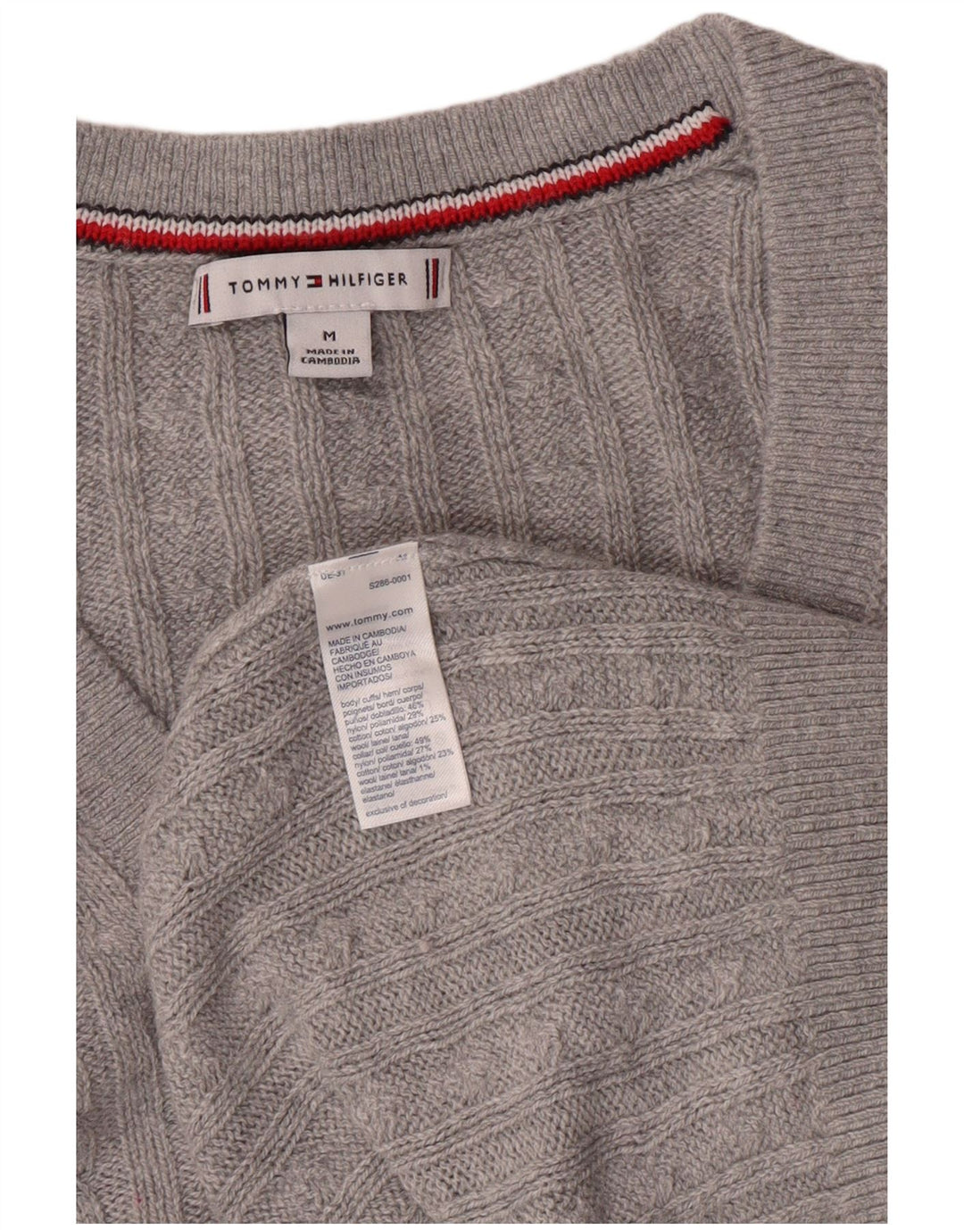Damski sweter TOMMY HILFIGER z dekoltem w kształcie litery V, UK 12, średni szary nylon