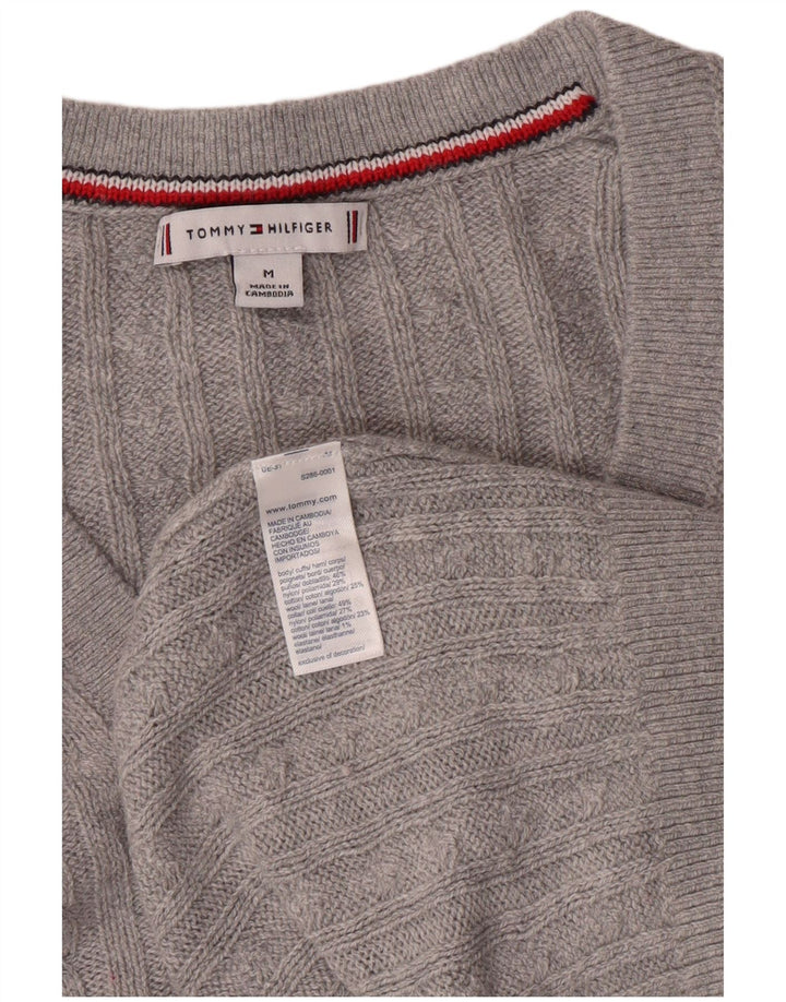 Damski sweter TOMMY HILFIGER z dekoltem w kształcie litery V, UK 12, średni szary nylon
