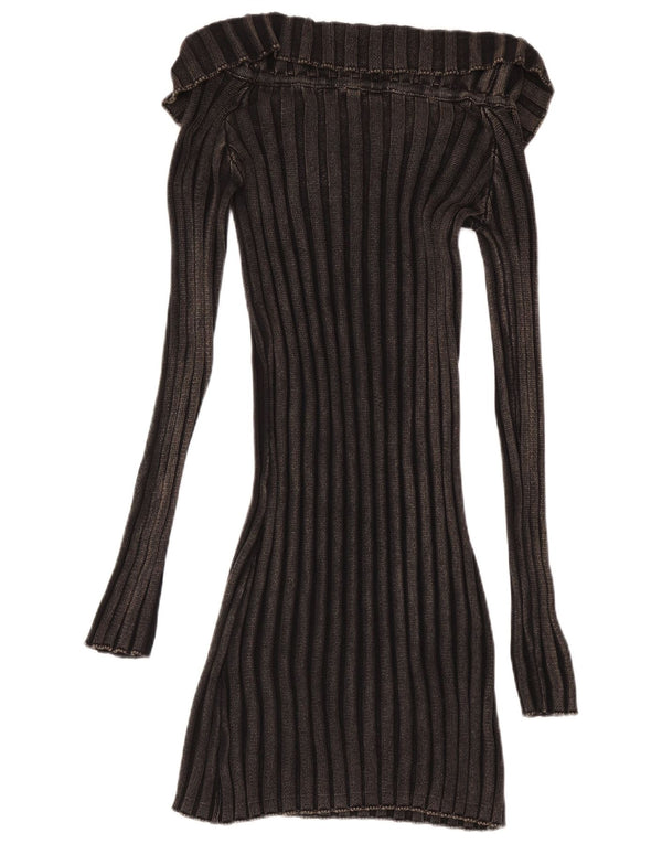 Damska sukienka sweterkowa ZARA z długim rękawem UK 14, duża, czarna, bawełniana