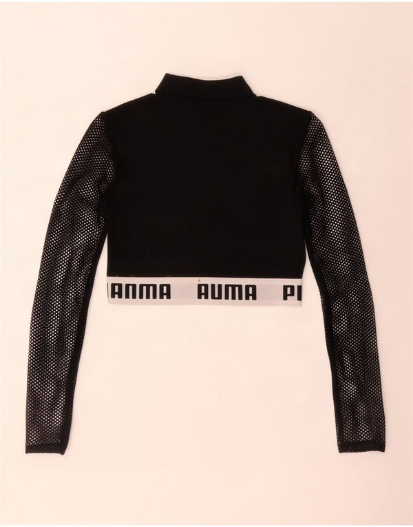 Damski krótki top Puma z grafiką, długim rękawem, UK 12, średni czarny, blok kolorów