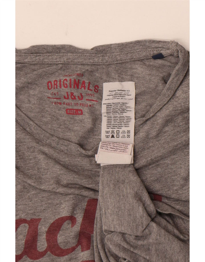 Męski T-shirt z grafiką Jack & Jones, średnioszary, bawełniany w cętki