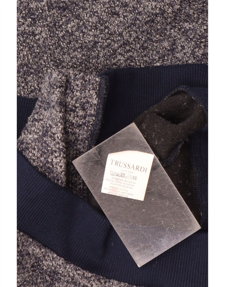 TRUSSARDI JUNIOR Boys Knit Bomber Jacket 11-12 Years Navy Blue Flecked