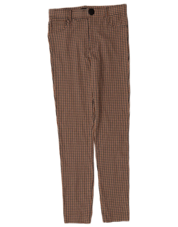 Zara Womens Skinny Casual Trousers Medium W28 L27 Brown Houndstooth Viscose